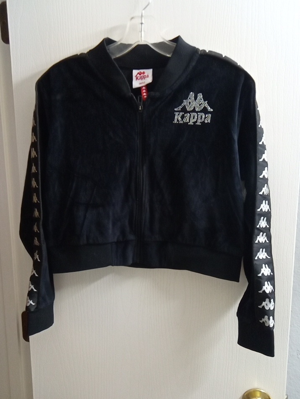 Kappa Black Kids Velour Logo Jean Jacket with White Tape
